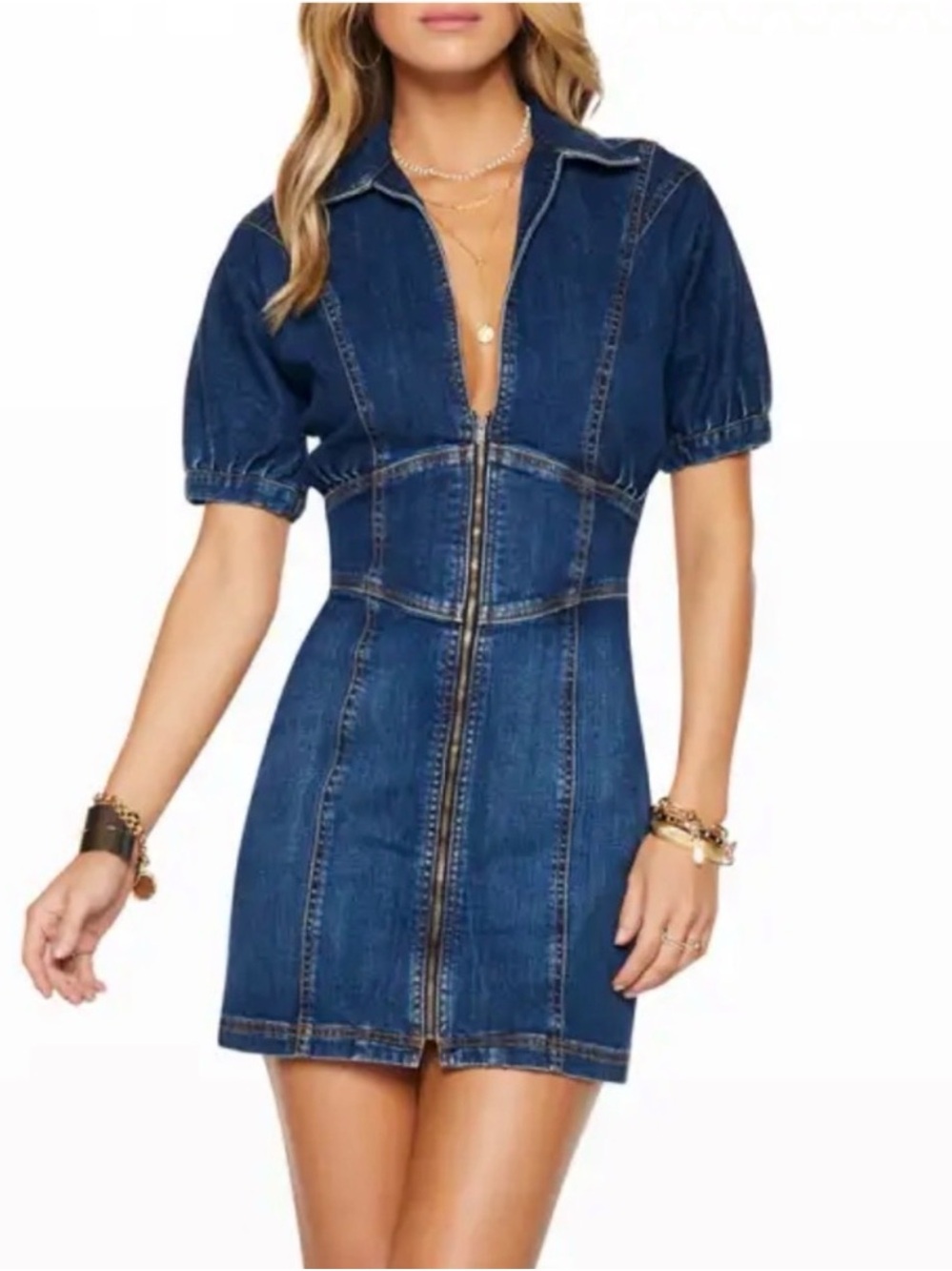Ramy Brook Blue Denim Zip-Front Mini Dress
